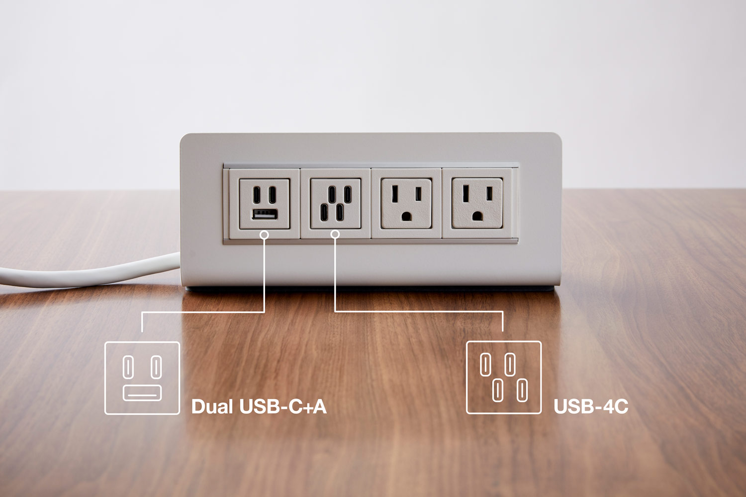 Byrne Trippel 2-Power Outlet, USB-A, USB-C & Qi Wireless Charging Pad Edge Mount Power Module 108 Cord, White Charger Desk (BE06977-AC-EM-AV-108)