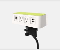 Quick Ship Burelé®, 4 port, White, Edge Mount​ - 2 power, 2 Dual USB, 72" Cord, Spring Green Top​